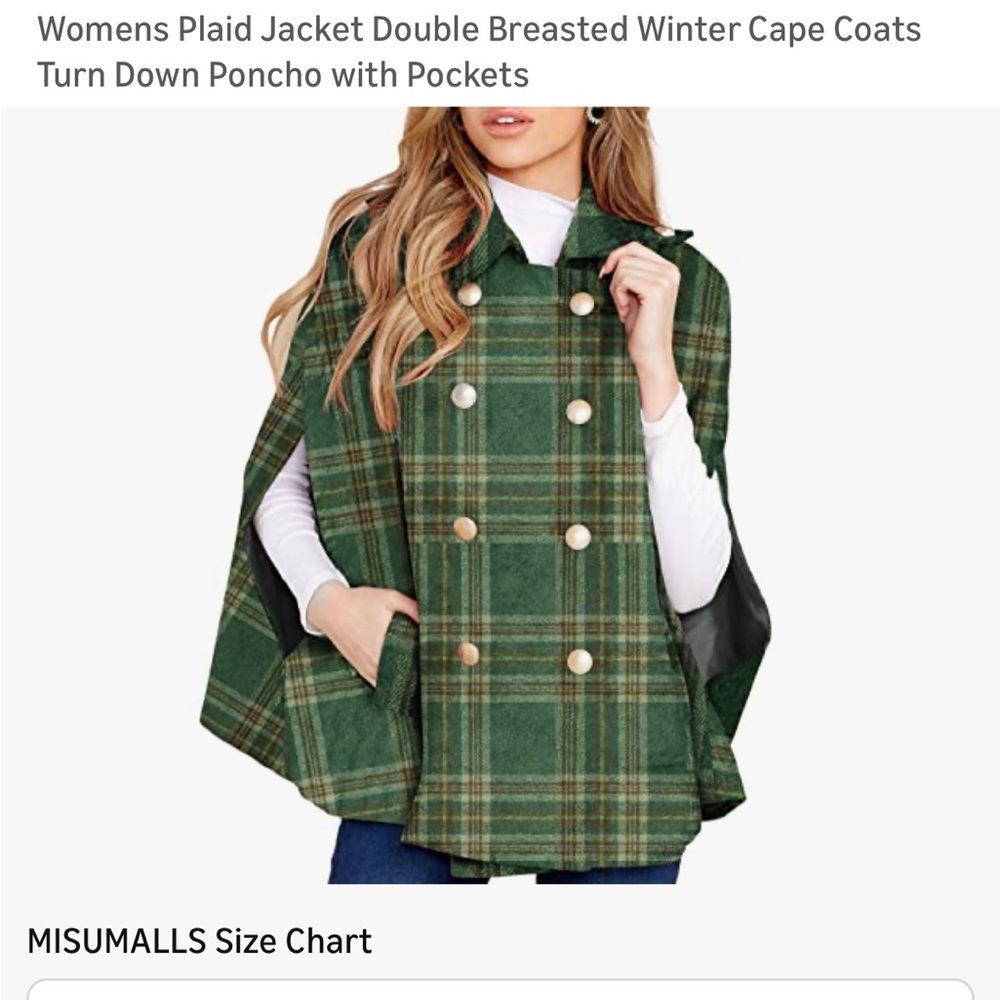 Green Plaid Double Breasted Cape Coat